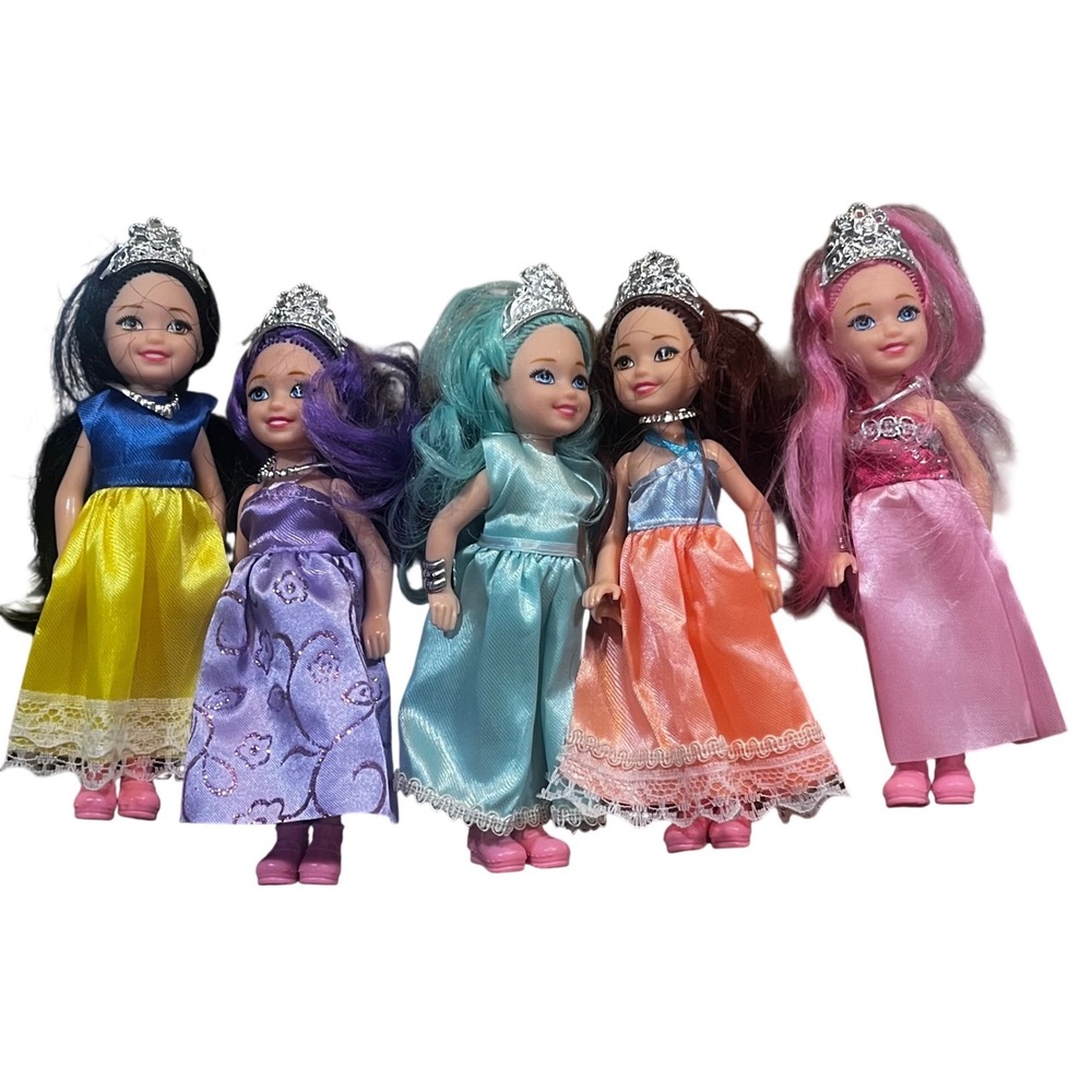 Set of 5 Miniature The New York Doll Collection 6 inch Tiara Gowns Colorful Hair